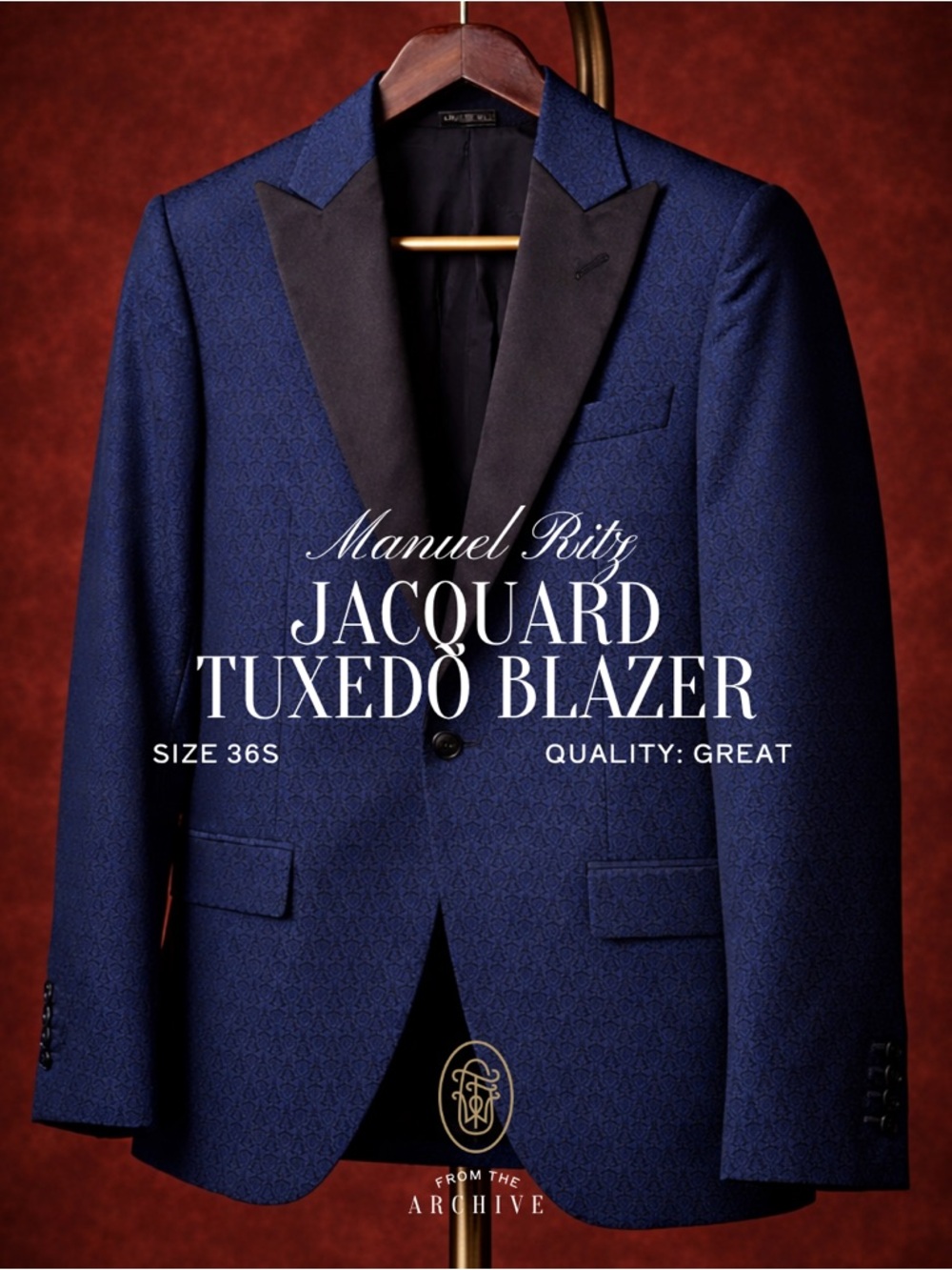 Navy Jacquard Tuxedo Blazer | 36S